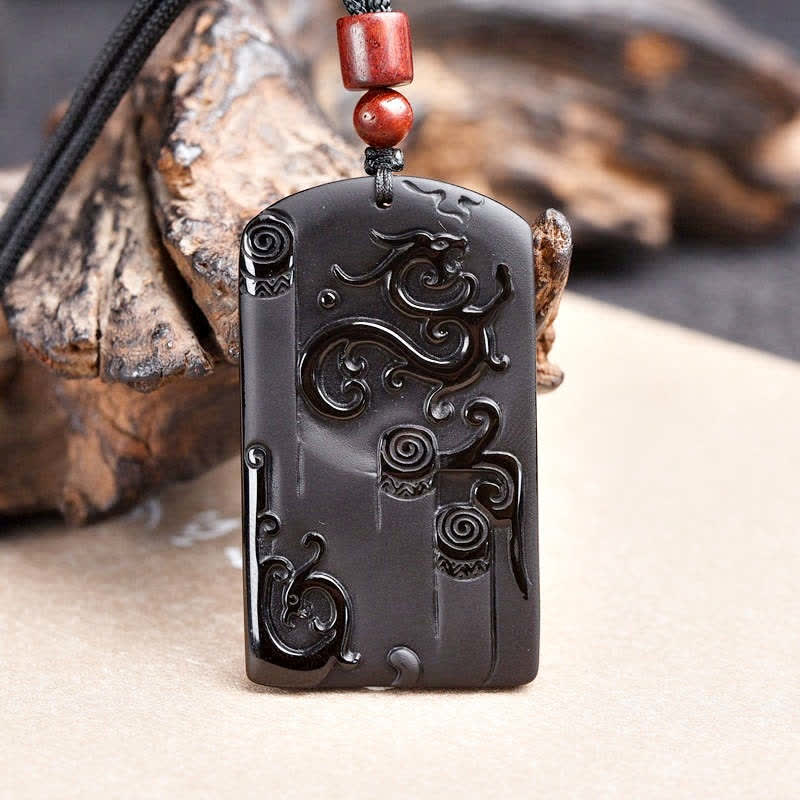 KarmaRipple's Black Obsidian Dragon Phoenix Success Pendant Necklace p2