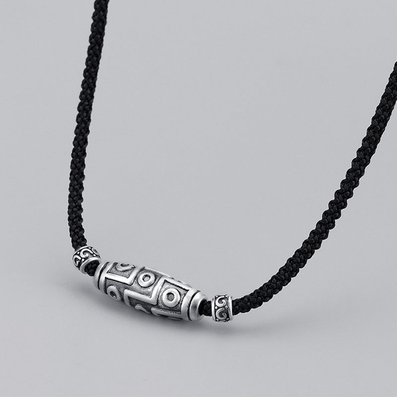 KarmaRipple's 999 Sterling Silver Nine-Eye Dzi Bead Pattern Protection Rope Pendant Necklace p2