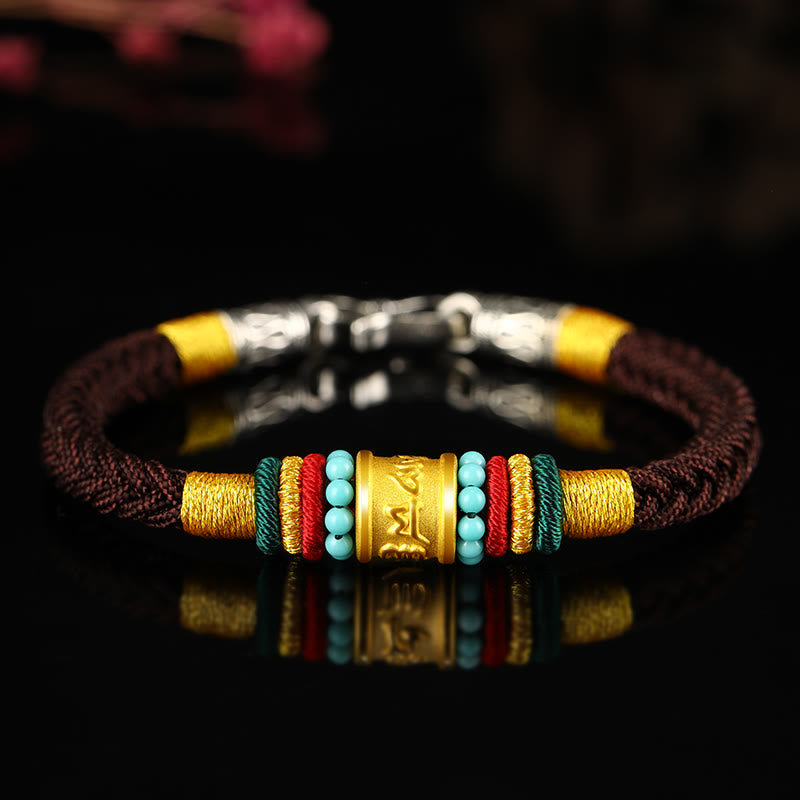 KarmaRipple's Tibet 999 Gold Om Mani Padme Hum Handmade Eight Thread Peace Weave Fortune Bracelet p6