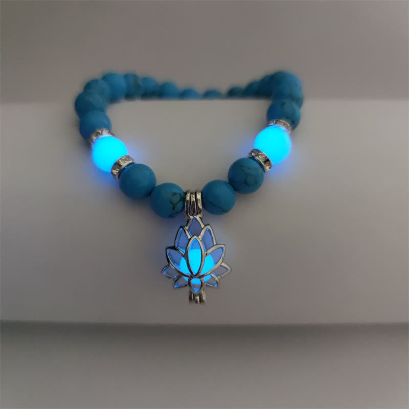 KarmaRipple's Tibetan Turquoise Glowstone Luminous Bead Lotus Protection Bracelet p51