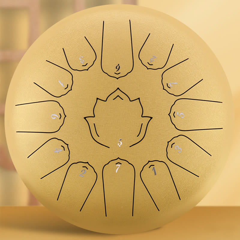 KarmaRipple's Steel Tongue Drum Sound Balancing Mindfulness Lotus Pattern Yoga Drum Kit 13 Note 12 Inch Percussion Instrument p19