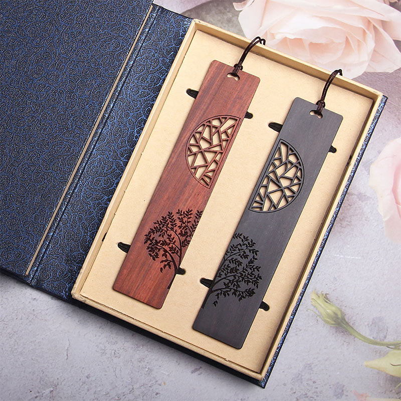 KarmaRipple's The Tree of Life Ebony Wood Small Leaf Red Sandalwood Bookmarks With Gift Box ( p16