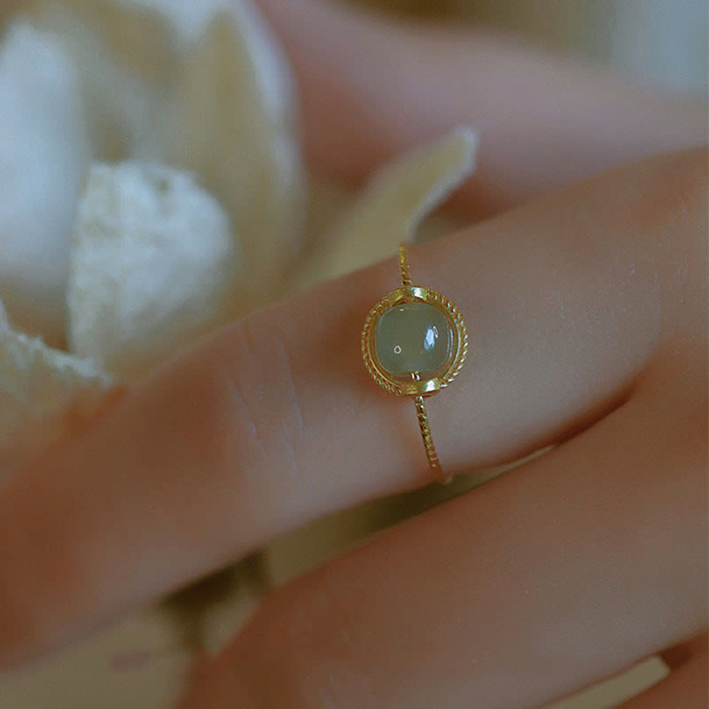 KarmaRipple's 14K Gold Plated Round Jade Fortune Prosperity Adjustable Ring p2