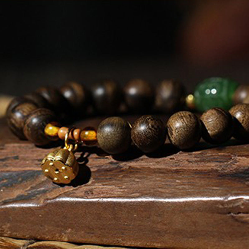 KarmaRipple's 999 Gold Brunei Agarwood Cyan Jade Lotus Flower Peace Strength Bracelet p13