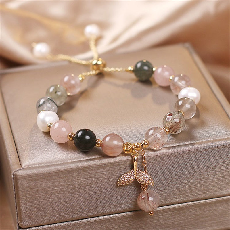 KarmaRipple's Strawberry Quartz Rutilated Quartz Fishtail Talisman Balancing Bracelet p8