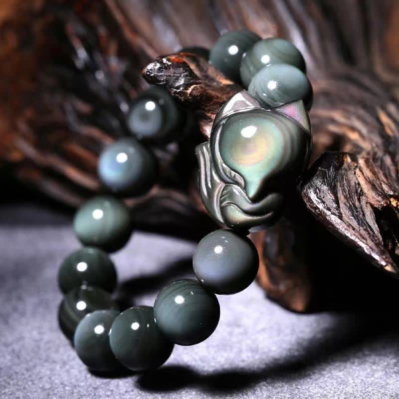 KarmaRipple's Rainbow Obsidian Fox Balancing Positive Bracelet p2