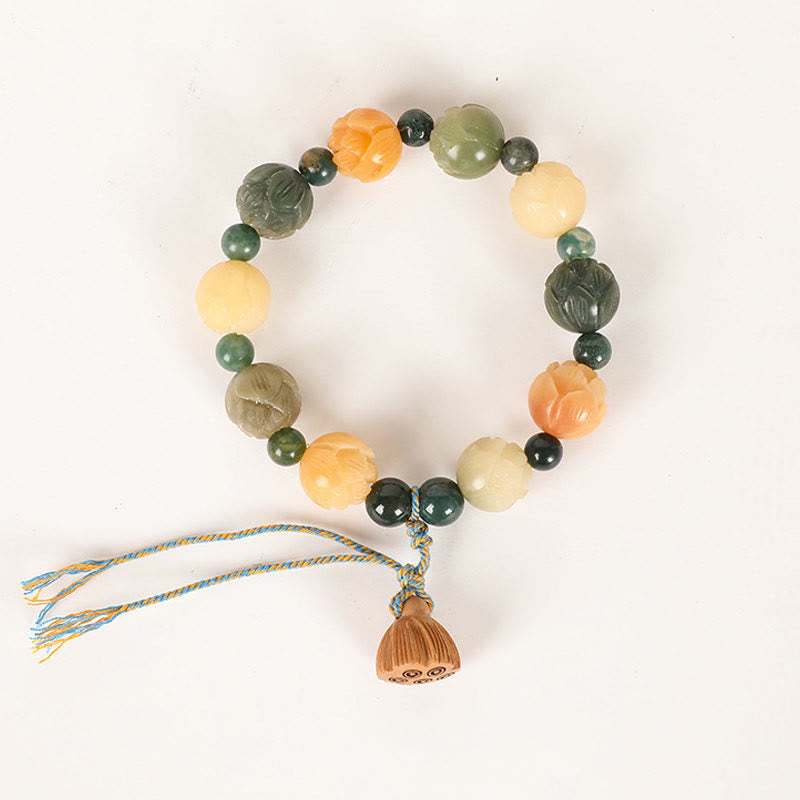 KarmaRipple's Bodhi Seed Lotus Bead Engraved Moss Agate Peace Calm Bracelet p6