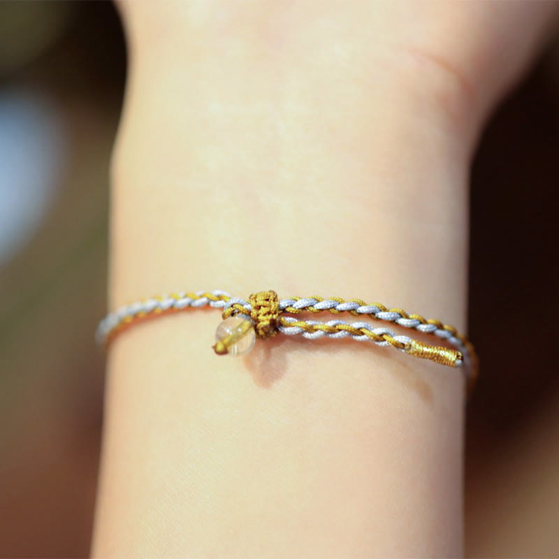 KarmaRipple's 925 Sterling Silver Authentic Jade Gourd Rutilated Quartz Fu Character Fortune Braid Bracelet p11