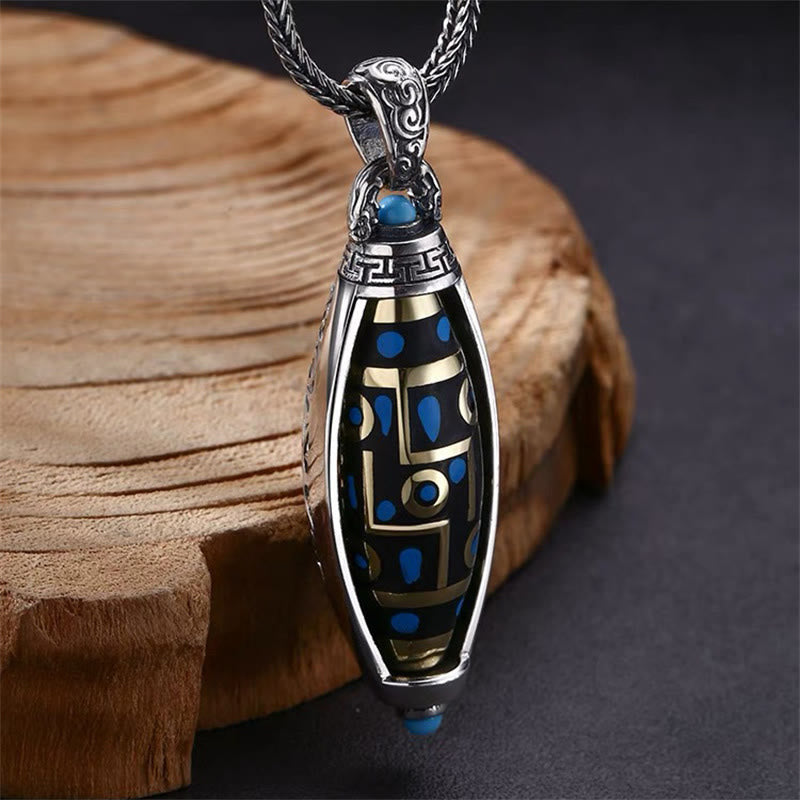 KarmaRipple's Tibetan Om Mani Padme Hum Nine-Eye Dzi Bead Pattern Peace Purity Rotatable Pendant Necklace p3