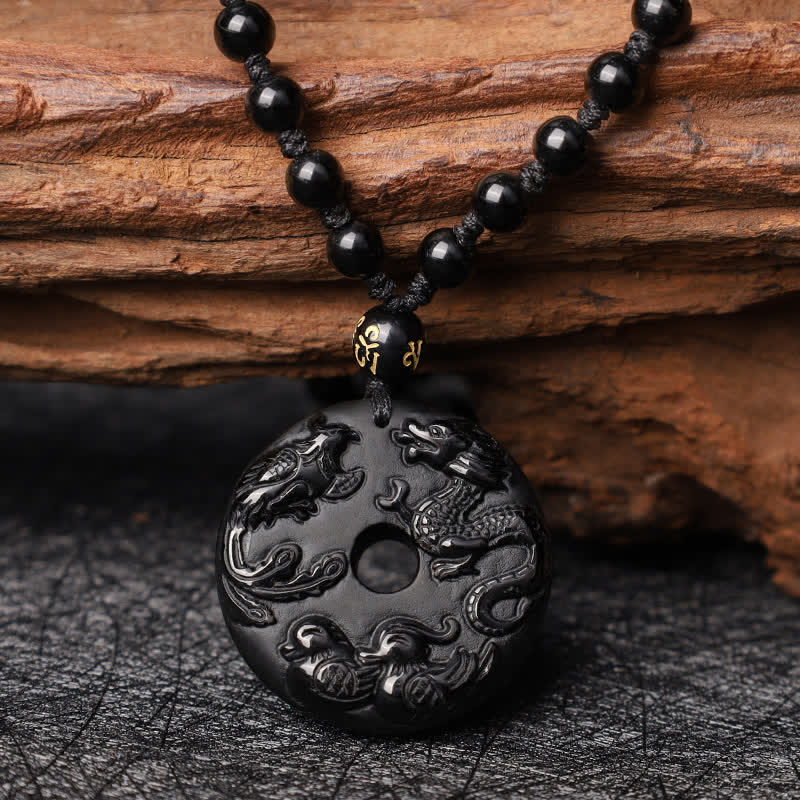 KarmaRipple's Black Obsidian Dragon Phoenix Mandarin Duck Fortune Protection Pendant Necklace p12