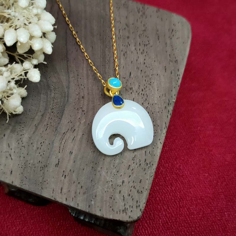 KarmaRipple's Ivory Jade Elephant Fortune Fortune Pendant Necklace p2