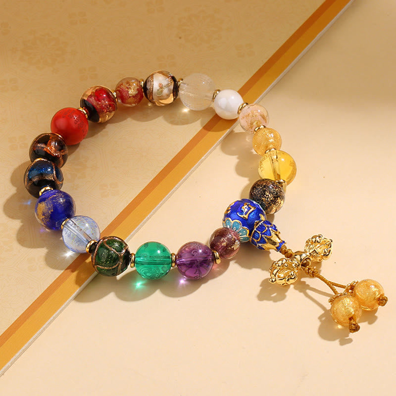 KarmaRipple's Tibetan Colorful Incense Ash Liuli Glass Bead Om Mani Padme Hum Dorje Vajra 18 Beadwork Wrist Mala p17