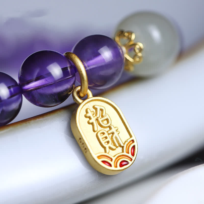 KarmaRipple's Authentic Amethyst Gemstone Hetian Jade Balancing Talisman Bracelet p8