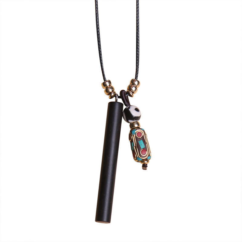 KarmaRipple's Tibetan Ebony Wood Dzi Bead Peace Calm Pendant Necklace p5
