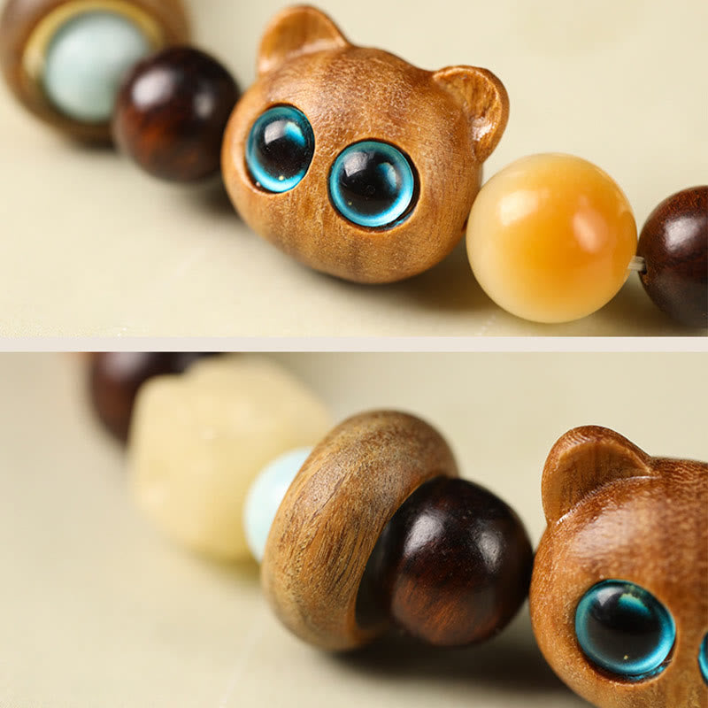 KarmaRipple's Authentic Bodhi Seed Sandalwood Fortunate Cute Cat Head Paw Claw Peace Bracelet p5