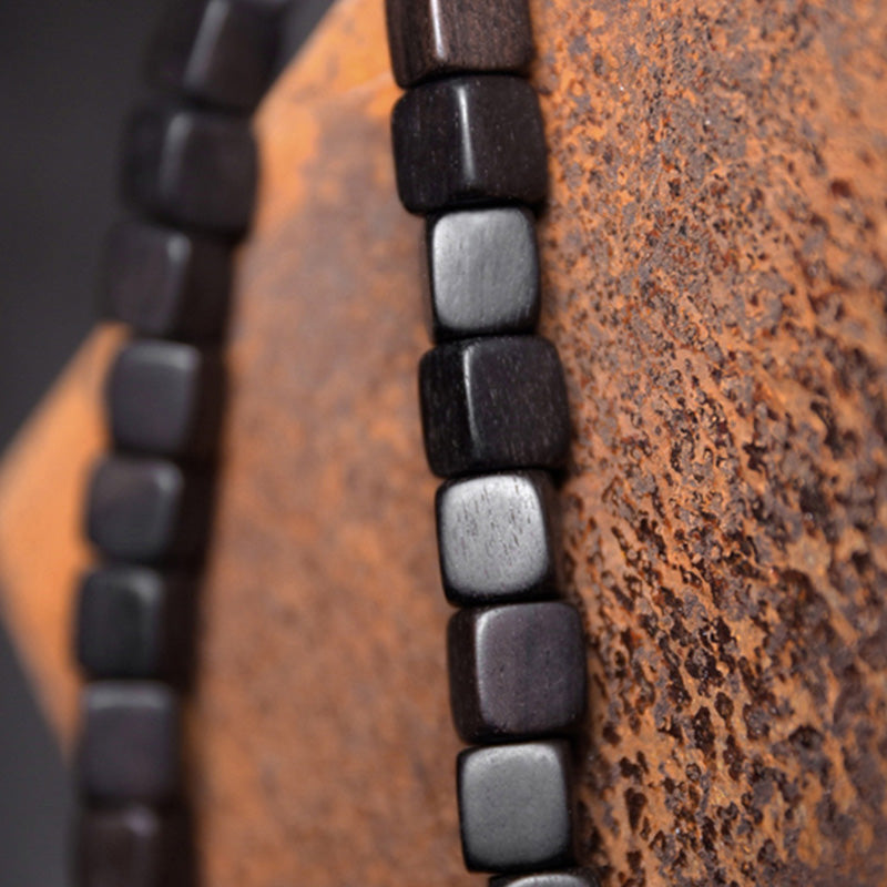 KarmaRipple's Ebony Wood Dzi Bead Bronze Peace Pair Bracelet p16