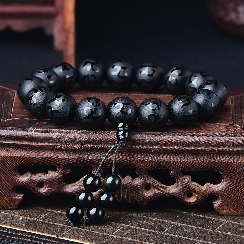 KarmaRipple's Tibet Ivory Gemstone Black Onyx Om Mani Padme Hum Meditation Bracelet p34