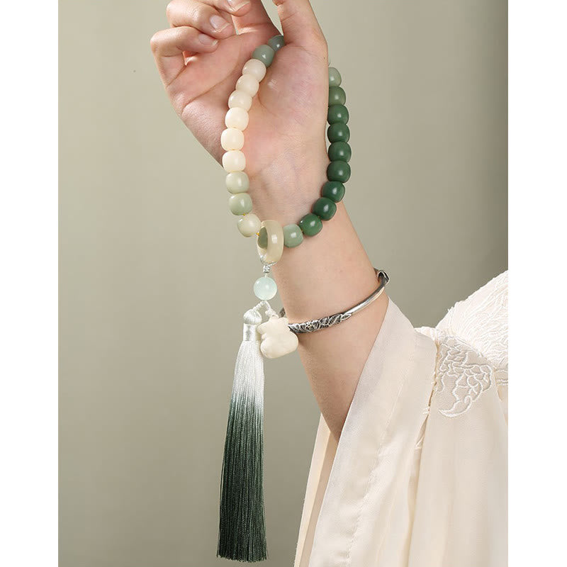 KarmaRipple's Authentic Gradient Bodhi Seed Fortune Money Bag Lotus Wisdom Tassel Wrist Mala p5