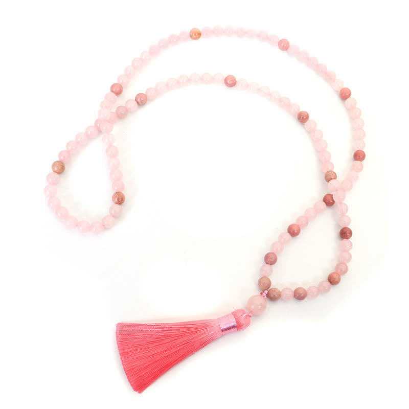 KarmaRipple's 108 Mala Beadwork Pink Gemstone Love Tassel Bracelet p13