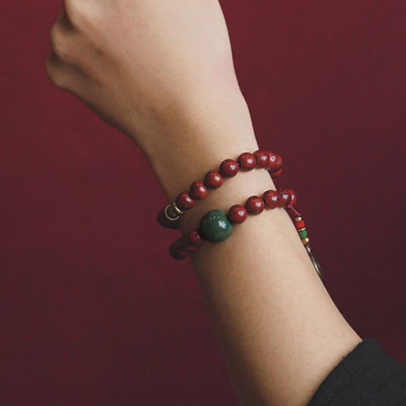 KarmaRipple's Bodhi Seed Cyan Jade Bronze Peace Fortune Bracelet p2