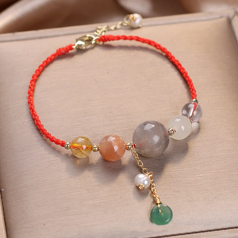 KarmaRipple's Moonstone Sunstone Beadwork Peace Buckle Talisman Balancing Bracelet p1