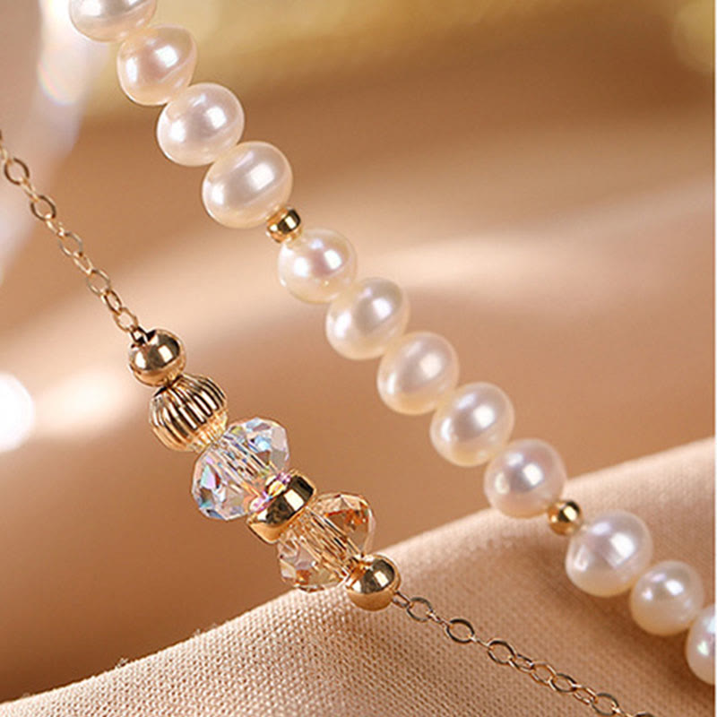 KarmaRipple's 925 Sterling Silver 14K Gold Plated Authentic Pearl Gemstone Balancing Double Layer Bracelet p5