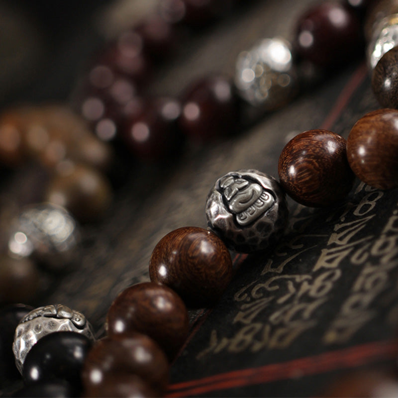 KarmaRipple's 999 Sterling Silver Green Sandalwood Small Leaf Red Sandalwood Buddha Cure Bracelet p7