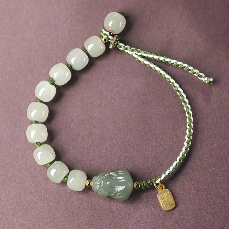 KarmaRipple's Authentic Hetian Jade PiXiu Fortune Fu Character String Bracelet p8
