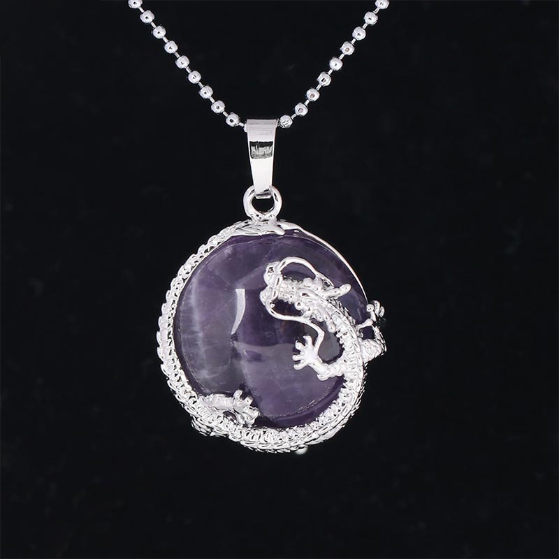 KarmaRipple's Chinese Dragon Authentic Quartz Gemstone Balancing Energy Pendant Necklace p1