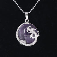 Collier avec pendentif en quartz authentique et dragon chinois de KarmaRipple, équilibrant l'énergie