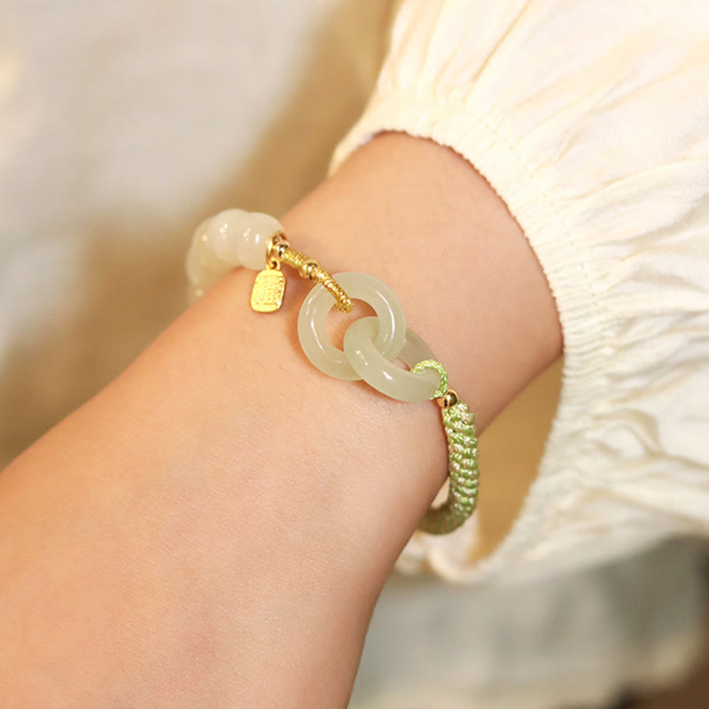 KarmaRipple's Authentic Hetian Jade Bead Double Peace Buckle Fu Character Abundance Woven Bracelet p6
