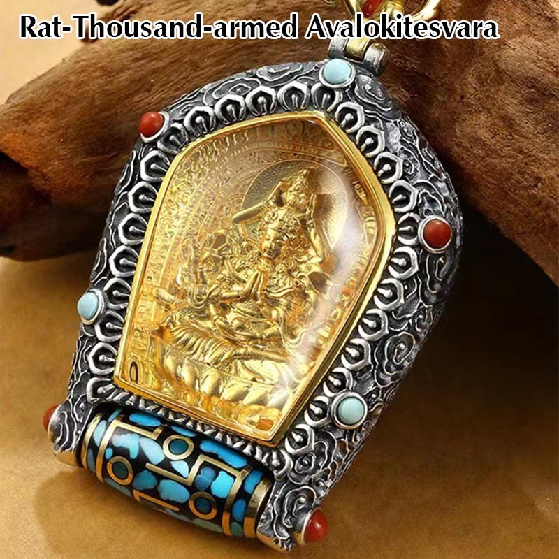 KarmaRipple's Tibet Chinese Zodiac Natal Buddha Thangka Prosperity Rotatable Dzi Bead Pendant Necklace p20