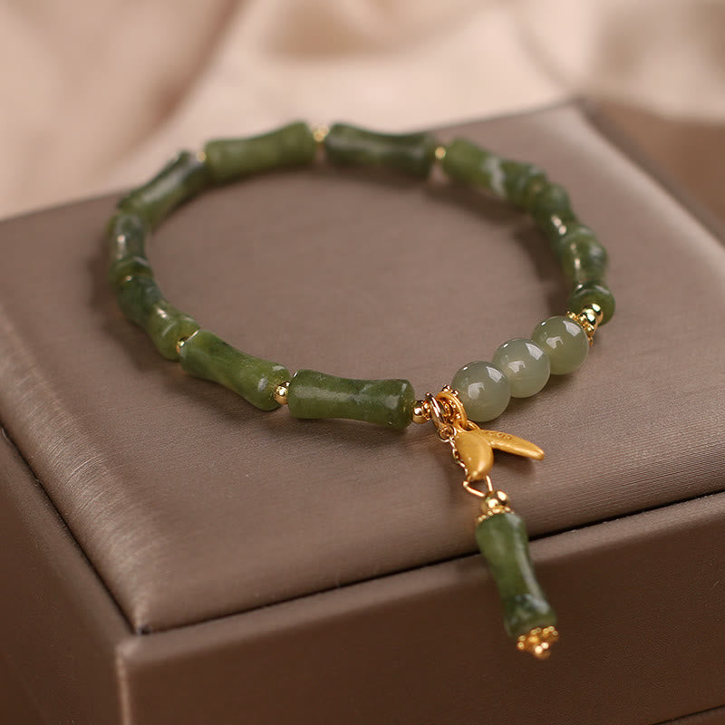 KarmaRipple's Green Bamboo Jade Leaf Pattern Wealth Fortune Bracelet p3