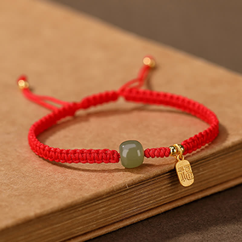 KarmaRipple's 925 Sterling Silver Hetian Jade Blessing Wealth Red String Bracelet p6