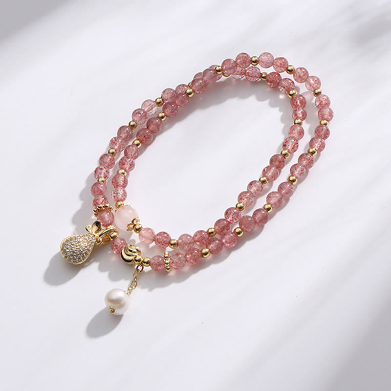 KarmaRipple's Strawberry Quartz Money Bag Positive Talisman Double Wrap Bracelet p7