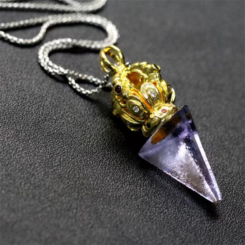 KarmaRipple's Tibetan Dorje Vajra 4 Prong Lotus Liuli Gemstone Strength Pendant Necklace p30