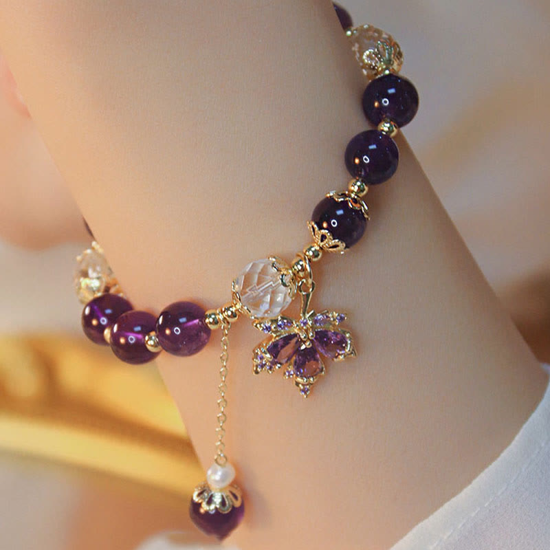 KarmaRipple's 14k Gold Plated Authentic Amethyst Balancing Maple Leaf Talisman Bracelet p2