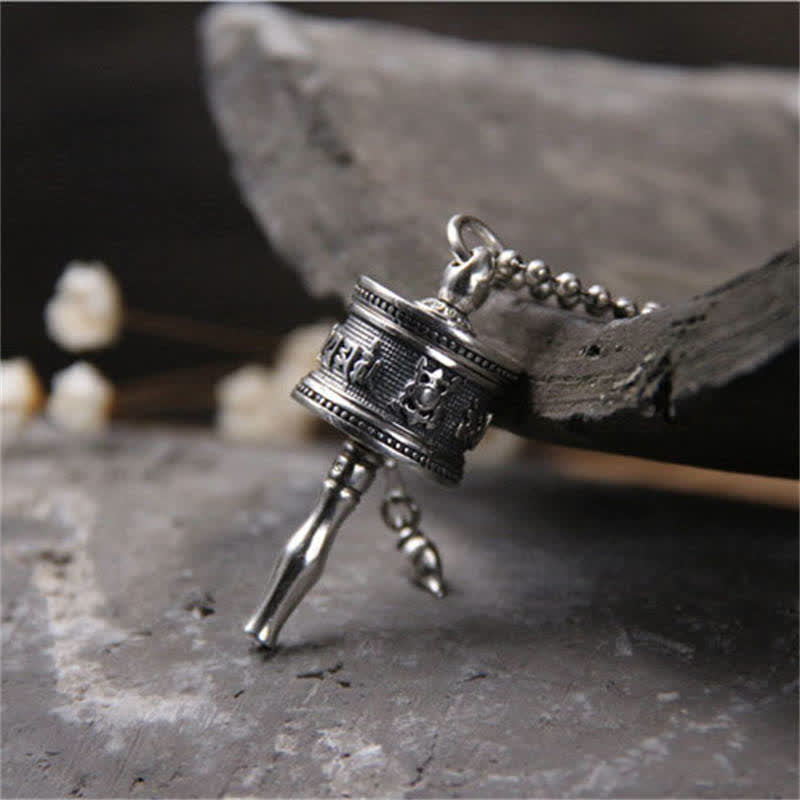 KarmaRipple's 925 Sterling Silver Om Mani Padme Hum Prayer Wheel Purity Rotatable Pendant Necklace p4