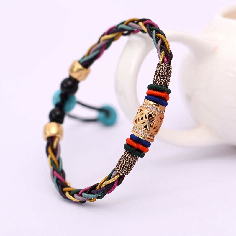 KarmaRipple's Tibetan Handmade Eight Thread Weave Bronze Coin Fortune Weave String Bracelet p3