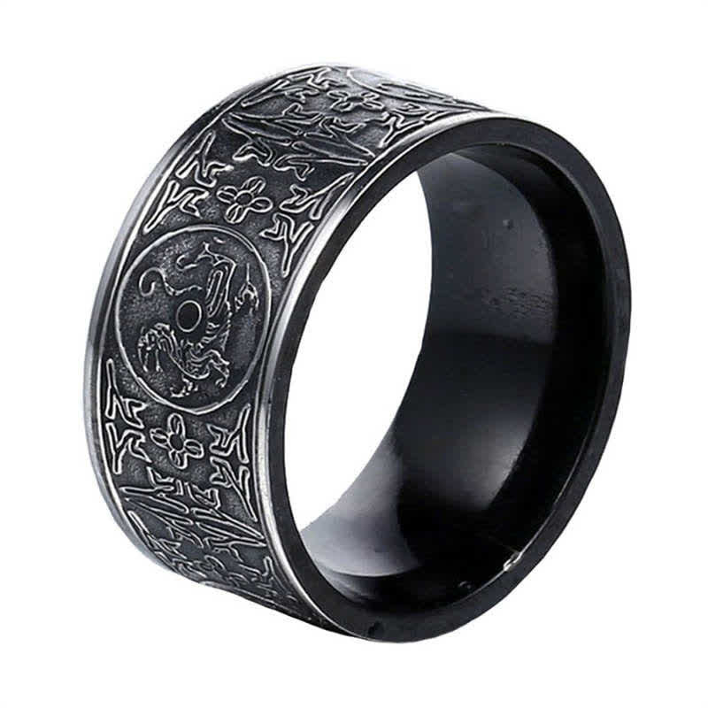 KarmaRipple's Four Guardian Beast Dragon Ivory Tiger Suzaku Basalt Carved Success Fortune Ring p25