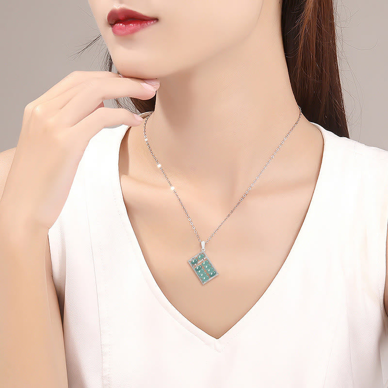 KarmaRipple's 925 Sterling Silver Authentic Jade Abacus Pattern Abundance Pendant Necklace p11