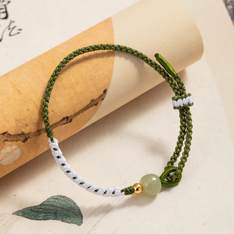 KarmaRipple's 925 Sterling Silver Hetian Jade Bead Fortune Woven Rope Bracelet p2
