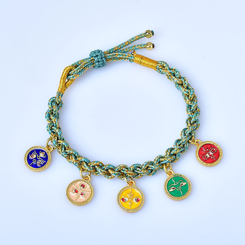 KarmaRipple's Handmade Tibetan Multicolored Rope Five God Of Wealth Fortune Braid Bracelet p5