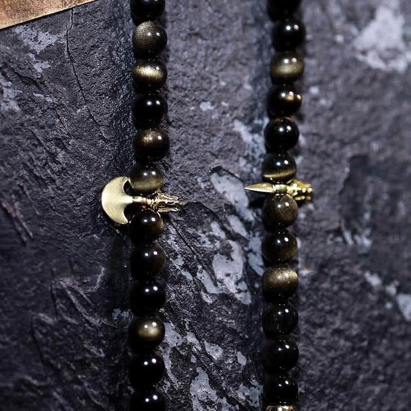 KarmaRipple's 108 Mala Beadwork Gold Sheen Obsidian Tiger Eye Eagle's Eye Stone Wealth Bracelet p21