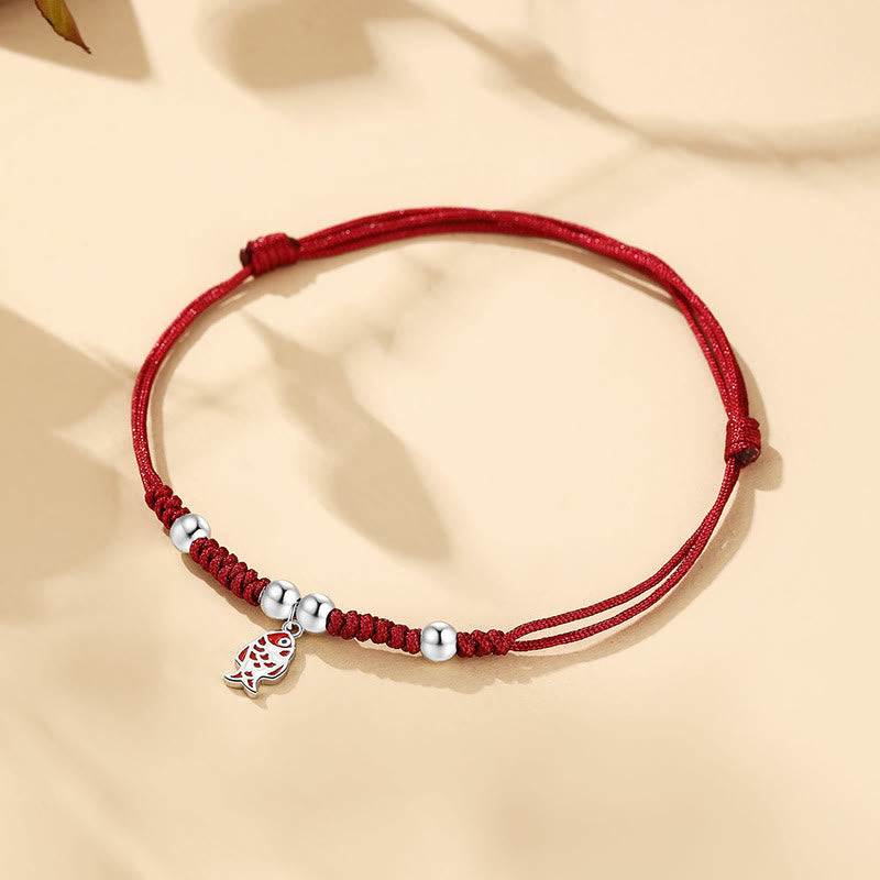 KarmaRipple's 925 Sterling Silver Fortune Koi Fish Wealth Handcrafted Woven Red Bracelet p3