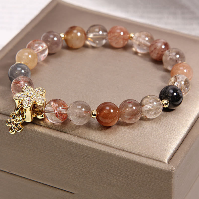 KarmaRipple's Multicolored Rutilated Quartz Citrine Wealth Protection Flower Bracelet p4