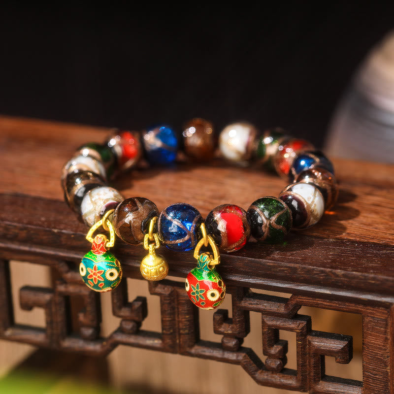 KarmaRipple's Five Elements Gold Swallowing Beast Family Talisman Liuli Glass Bead Fortune Bracelet p36