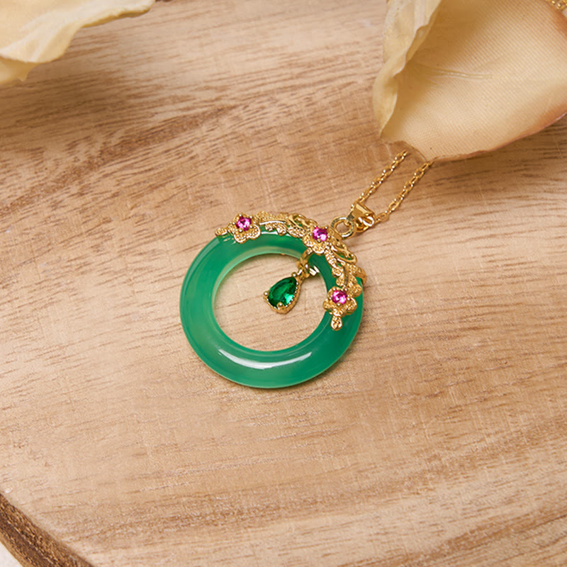 KarmaRipple's Green Chalcedony Peace Buckle Design Strength Pendant Necklace p7