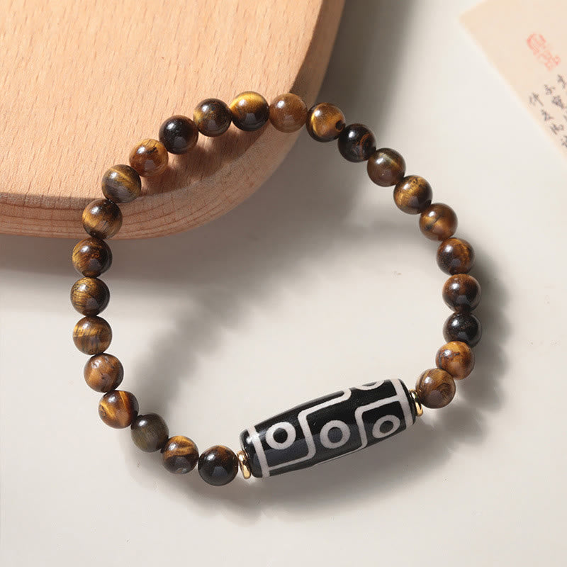 KarmaRipple's Tibetan Tiger Eye Tourmaline Nine-Eye Dzi Bead Protection Bracelet p3