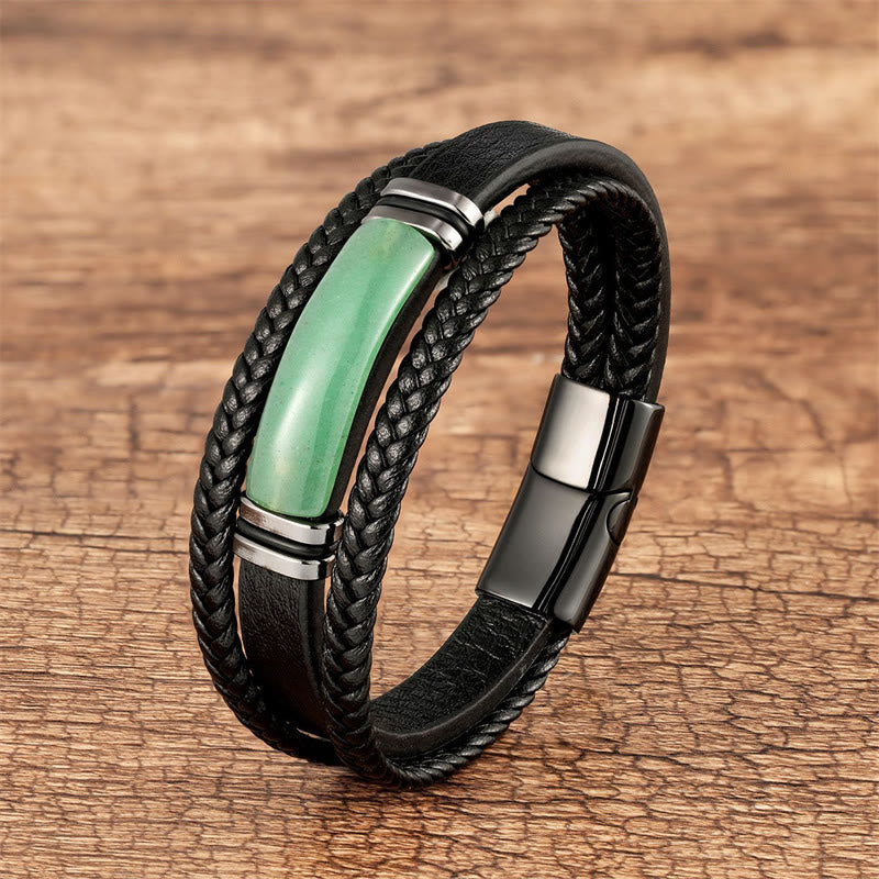 KarmaRipple's Authentic Stone Green Agate Power Multilayered Woven Leather Bracelet p21